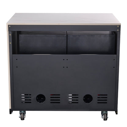 Forno Rimini Outdoor Kitchen - 30" BBQ, 62,600 BTU, 3 Burners with Sear & Rotisserie, 4.8 cu.ft. Beverage Center, Stainless Steel Double Sink, Black Cabinets & White Sintered Stone Countertops