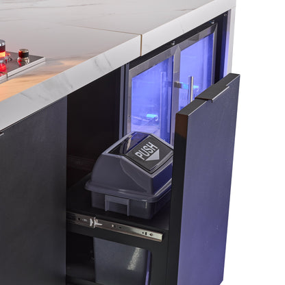 Forno Rimini Outdoor Kitchen - 30" BBQ, 62,600 BTU, 3 Burners with Sear & Rotisserie, 4.8 cu.ft. Beverage Center, Stainless Steel Double Sink, Black Cabinets & White Sintered Stone Countertops