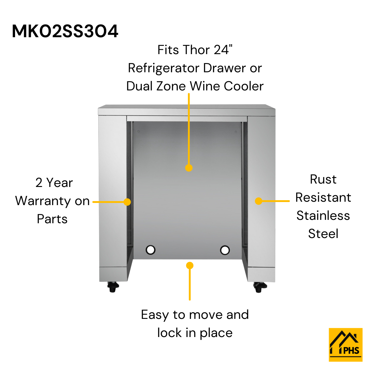 THOR Kitchen 35" Outdoor Kitchen Refrigerator Cabinet in Stainless Steel, MK02SS304
