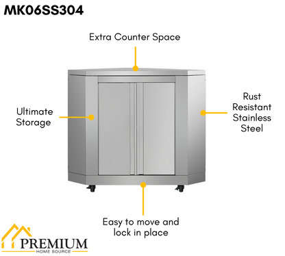 THOR Kitchen Outdoor Kitchen Corner Cabinet Module in Stainless Steel, MK06SS304
