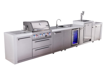 Mont Alpi 400 Deluxe BBQ Grill Island with L-Shape, Beverage Center, Kegerator & Extra Storage - MAi400-DKEGBEVXL