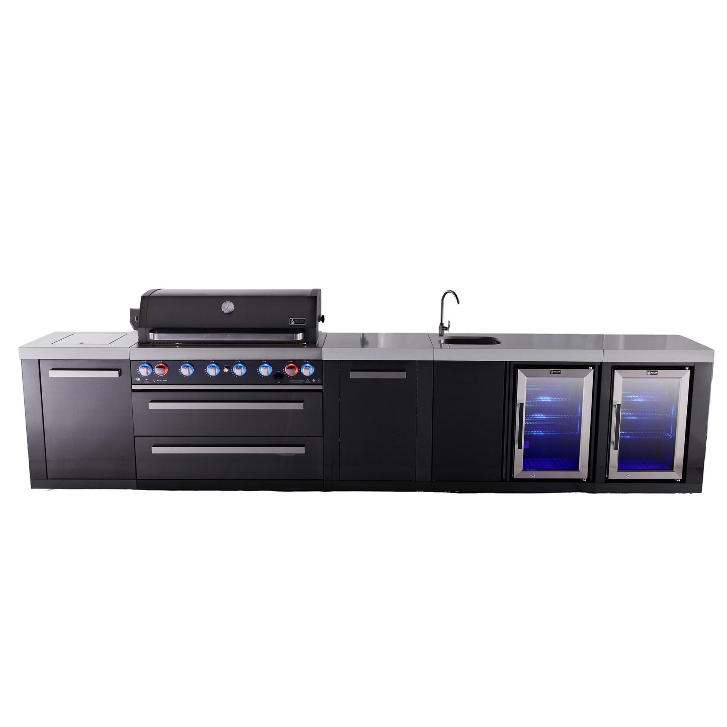 Mont Alpi 805 Black Stainless Steel BBQ Grill Island with Beverage Center, Extra Storage & Fridge - MAi805-BSSBEVFCXL