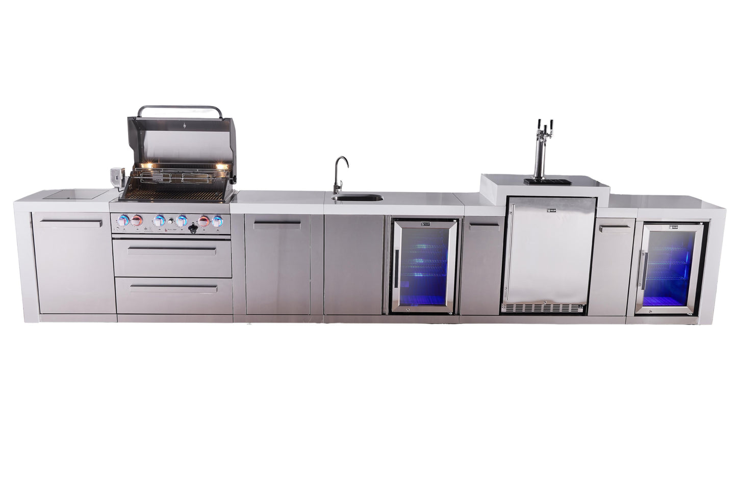 Mont Alpi 400 Deluxe BBQ Grill Island with Beverage Center, Kegerator, Extra Storage & Fridge - MAi400-DKEGBEVFCXL