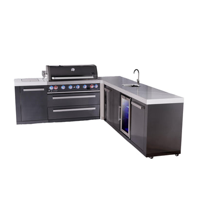 Mont Alpi 805 Black Stainless Steel BBQ Grill Island with L-Shape, Beverage Center & Extra Storage - MAi805-BSS90BEVXL