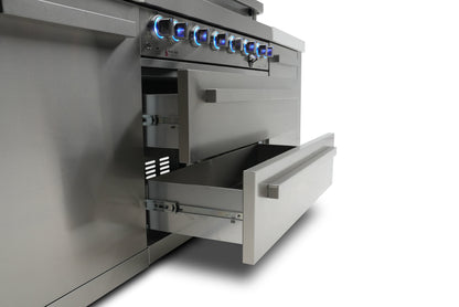 Mont Alpi 805 Deluxe BBQ Grill Island with L-Shape, Kegerator, Kamado Module, Extra Drawer Storage & Fridge - MAi805-D90KEGFCKAMDR