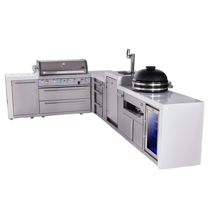 Mont Alpi 805 Deluxe BBQ Grill Island with L-Shape, Kegerator, Kamado Module, Extra Drawer Storage & Fridge - MAi805-D90KEGFCKAMDR