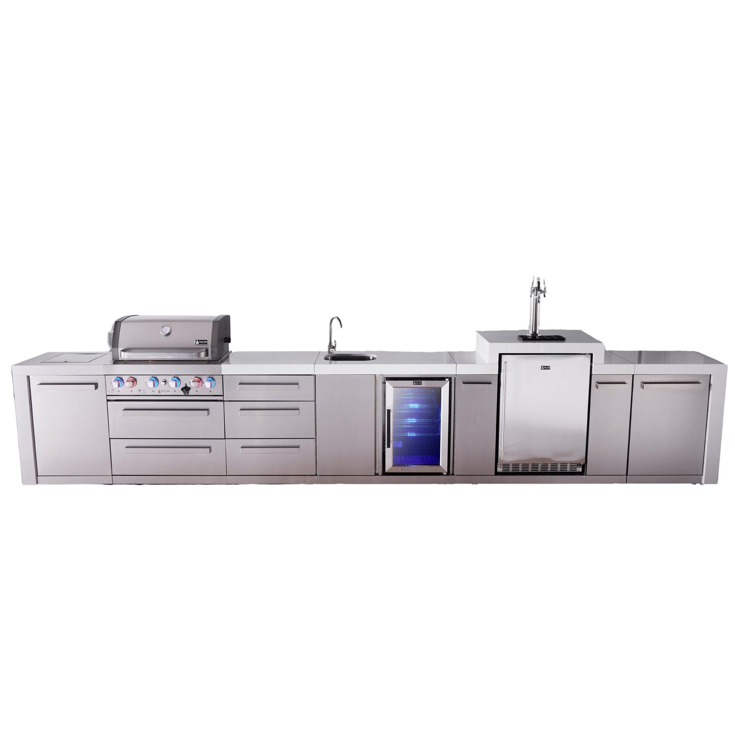 Mont Alpi 400 Deluxe BBQ Grill Island with Beverage Center, Kegerator & Extra Drawer Storage - MAi400-DKEGBEVDR