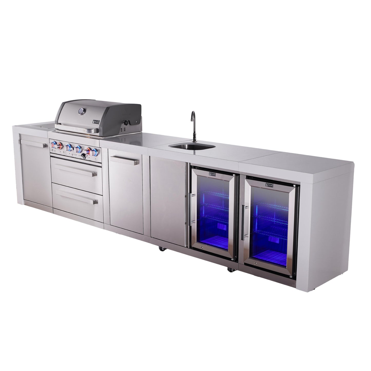 Mont Alpi 400 Deluxe BBQ Grill Island with Beverage Center, Extra Storage & Fridge - MAi400-DBEVFCXL