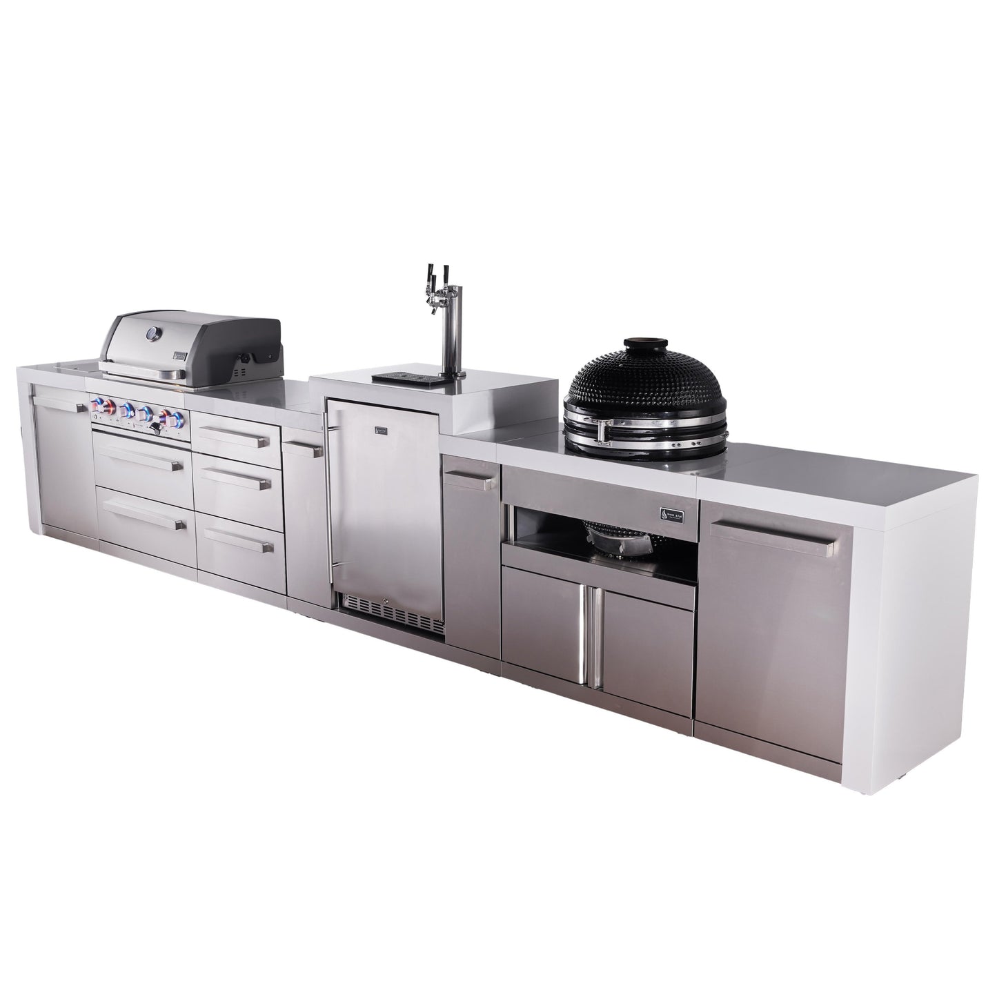 Mont Alpi 400 Deluxe BBQ Grill Island with Kegerator, Kamado Module & Extra Drawer Storage - MAi400-DKEGKAMDR