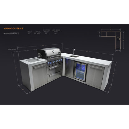 Mont Alpi 400 Deluxe BBQ Grill Island with L-Shape & Beverage Center - MAi400-D90BEV