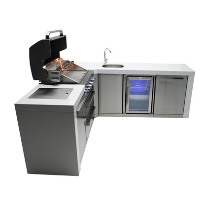 Mont Alpi 400 Deluxe BBQ Grill Island with L-Shape & Beverage Center - MAi400-D90BEV