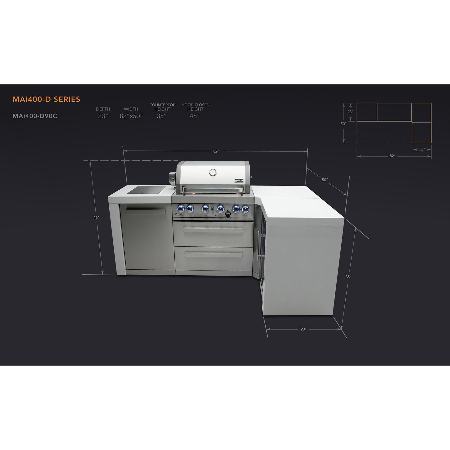 Mont Alpi 400 Deluxe BBQ Grill Island with L-Shape - MAi400-D90C