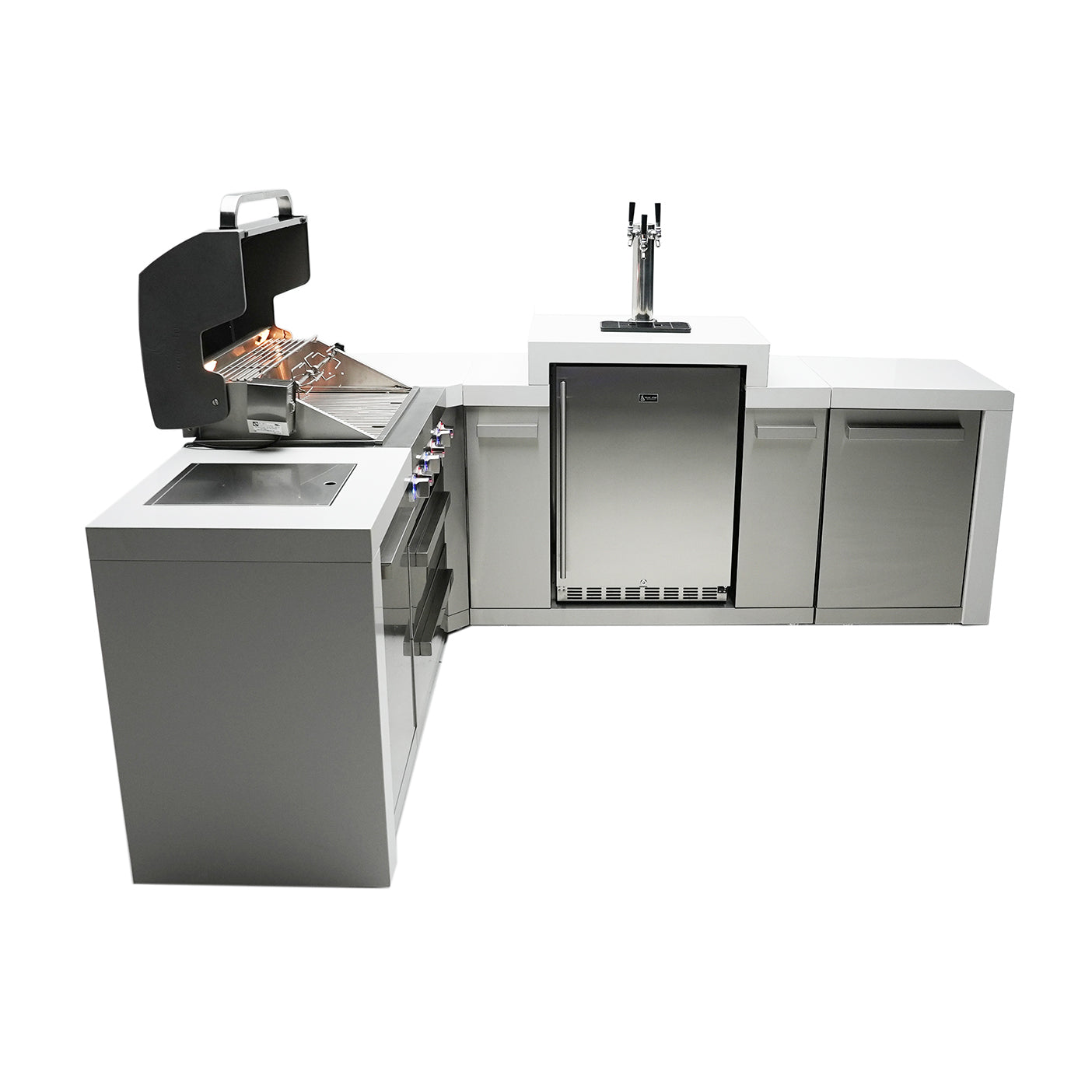 Mont Alpi 400 Deluxe BBQ Grill Island with L-Shape & Kegerator - MAi400-D90KEG