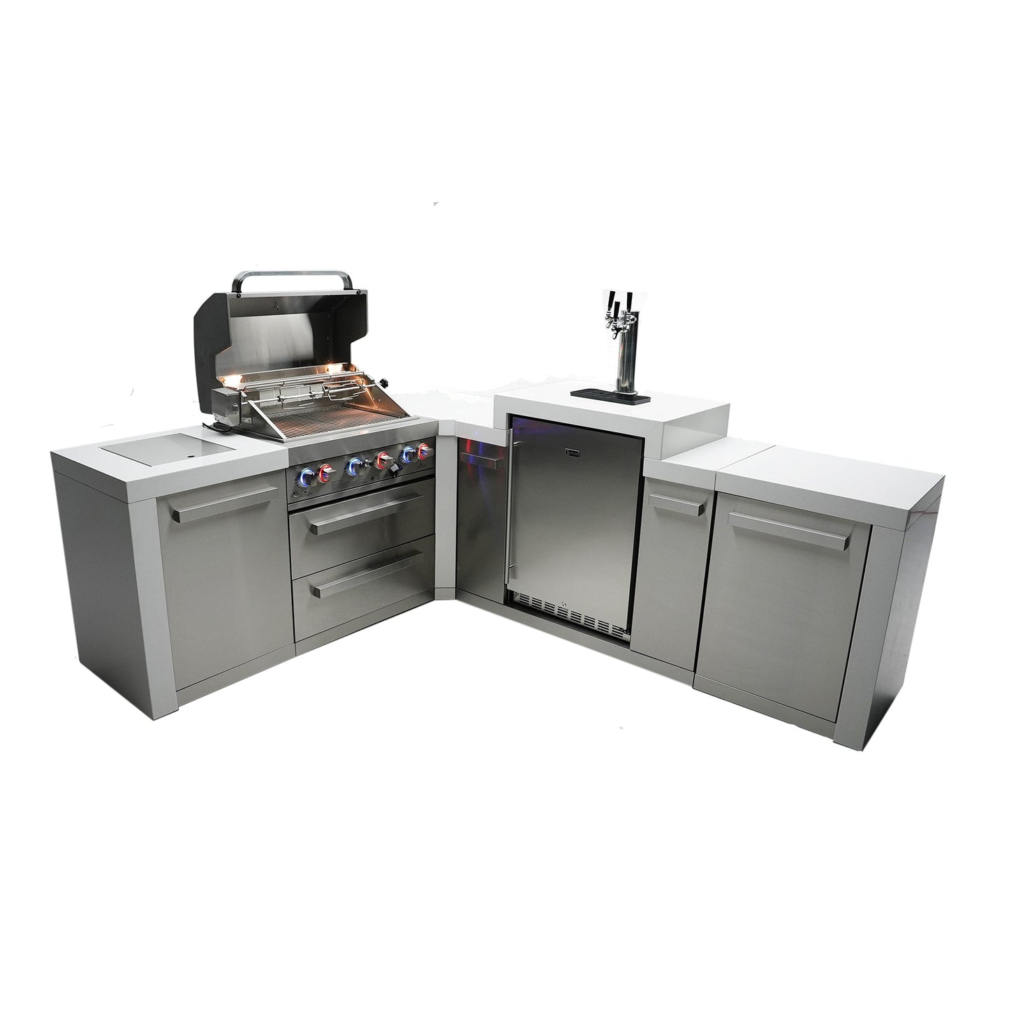 Mont Alpi 400 Deluxe BBQ Grill Island with L-Shape & Kegerator - MAi400-D90KEG