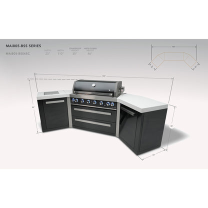 Mont Alpi 805 Black Stainless Steel BBQ Grill Island with V-Shape - MAi805-BSS45C