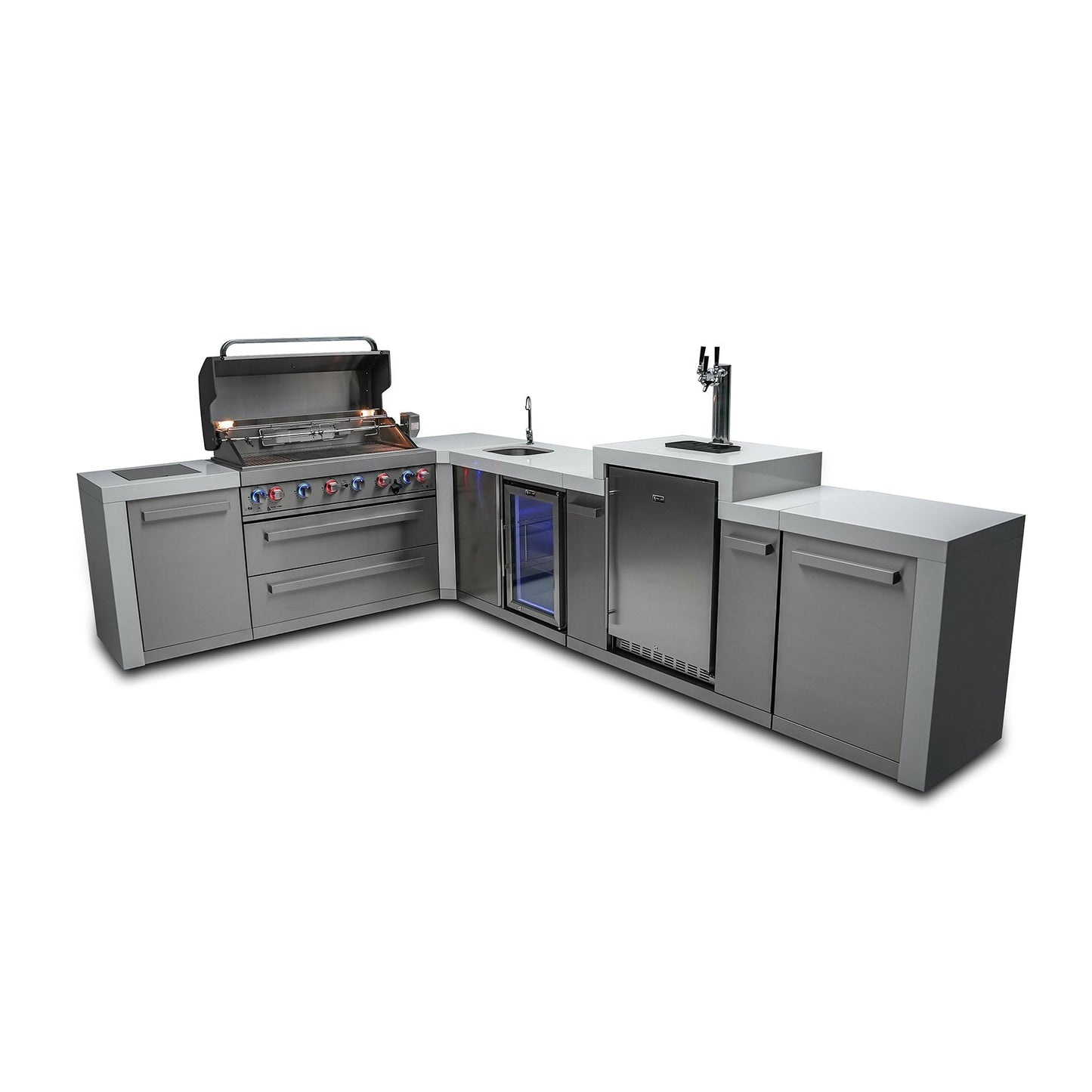 Mont Alpi 805 Deluxe BBQ Grill Island with L-Shape, Kegerator & Beverage Center - MAi805-D90KEGBEV