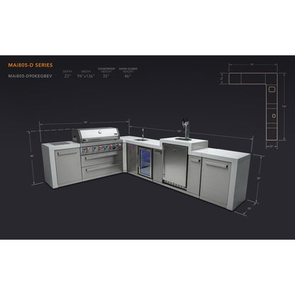 Mont Alpi 805 Deluxe BBQ Grill Island with L-Shape, Kegerator & Beverage Center - MAi805-D90KEGBEV