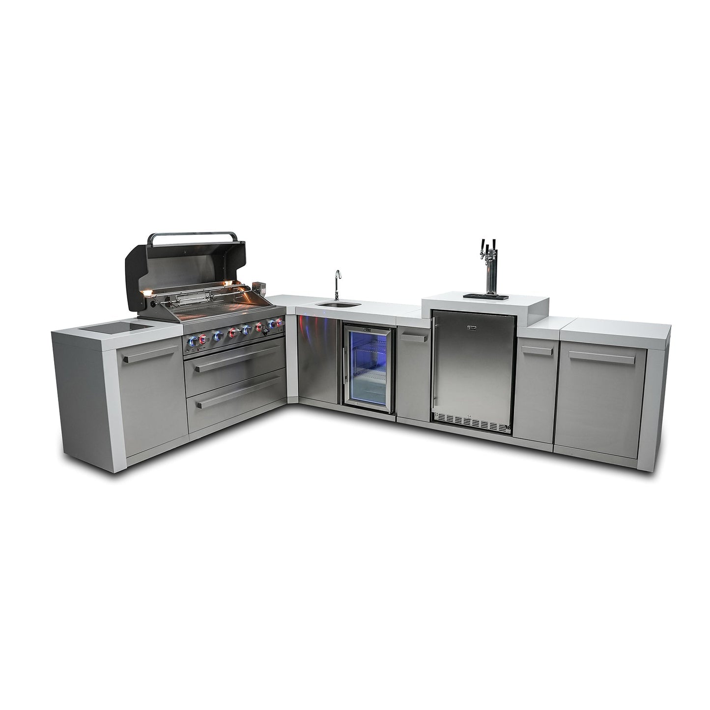 Mont Alpi 805 Deluxe BBQ Grill Island with L-Shape, Kegerator & Beverage Center - MAi805-D90KEGBEV