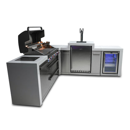 Mont Alpi 805 Deluxe BBQ Grill Island with L-Shape, Kegerator & Fridge Cabinet - MAi805-D90KEGFC