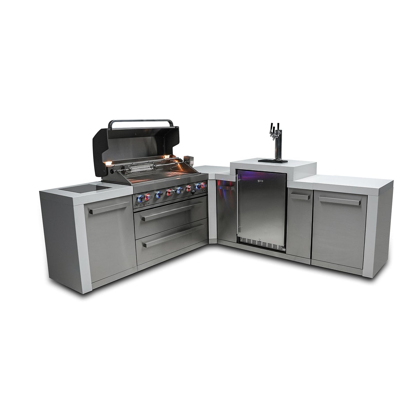 Mont Alpi 805 Deluxe BBQ Grill Island with L-Shape & Kegerator - MAi805-D90KEG