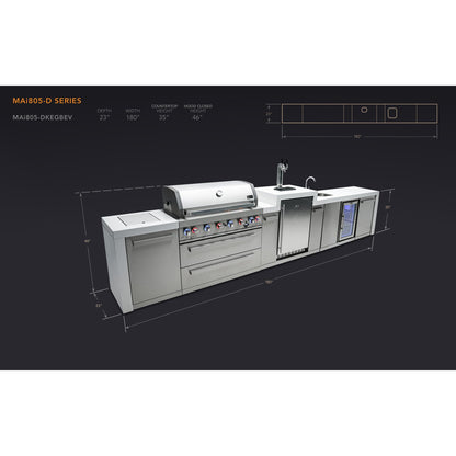 Mont Alpi 805 Deluxe BBQ Grill Island with Kegerator & Beverage Center - MAi805-DKEGBEV