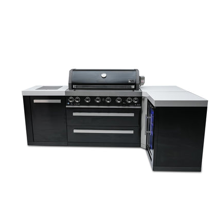 Mont Alpi 805 Black Stainless Steel BBQ Grill Island with L-Shape & Fridge Cabinet - MAi805-BSS90FC