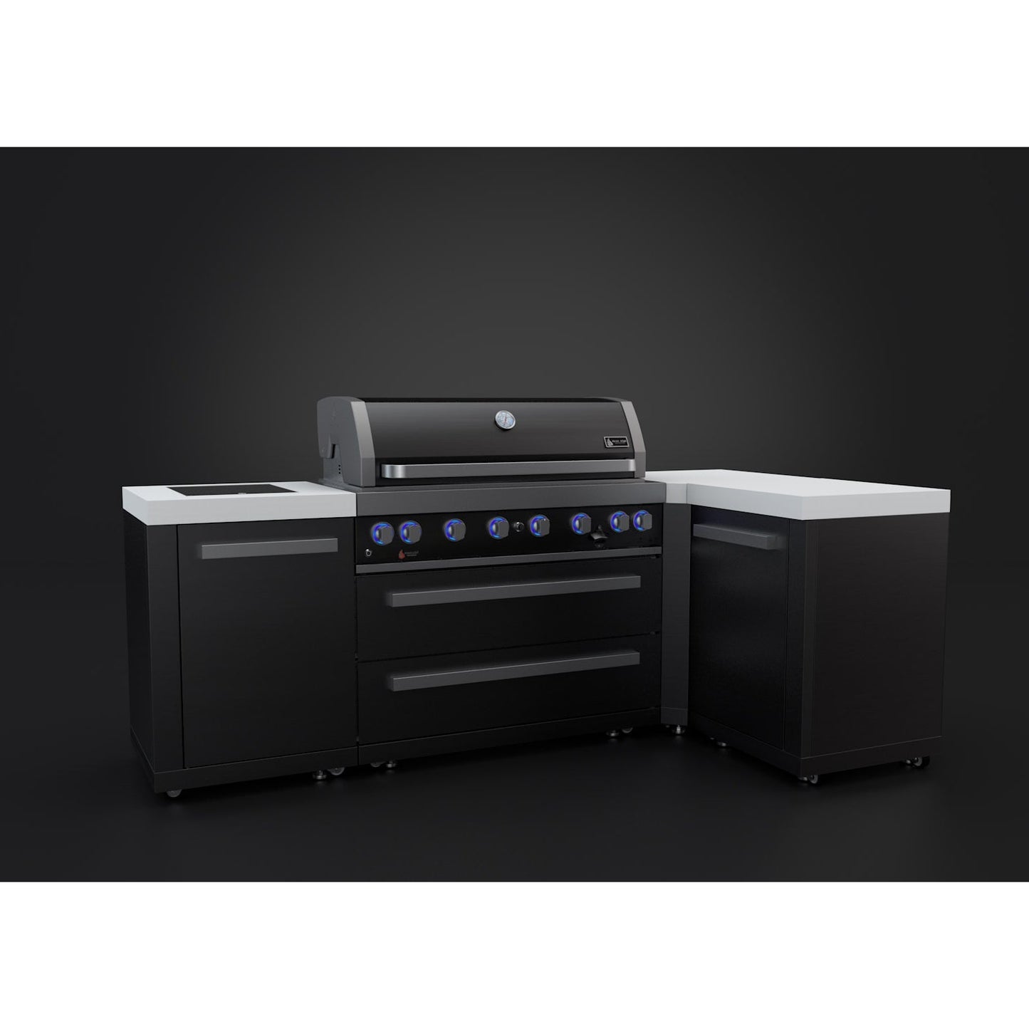 Mont Alpi 805 Black Stainless Steel BBQ Grill Island with L-Shape - MAi805-BSS90C