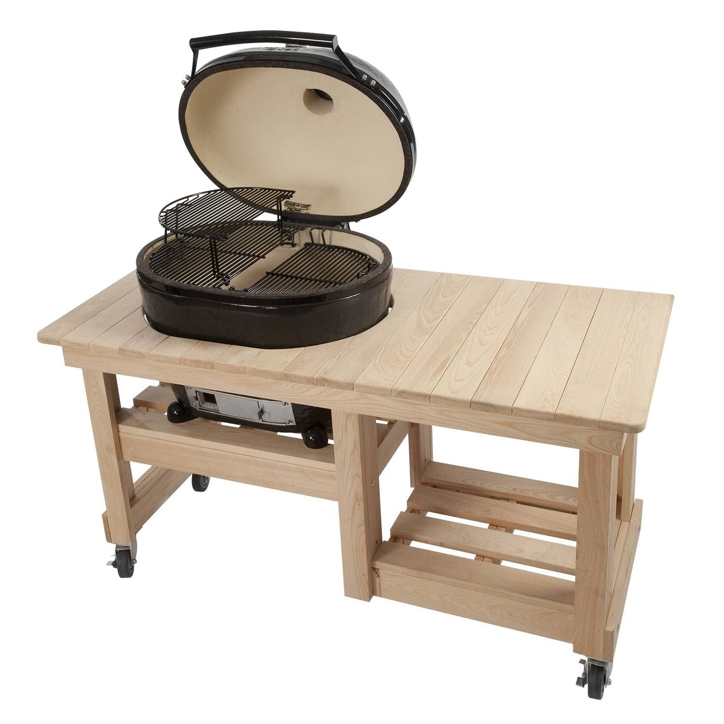 Primo Oval Large 300 Ceramic Kamado Grill on Cypress Countertop Table