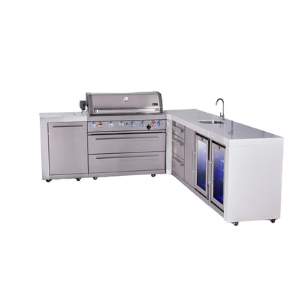 Mont Alpi 805 Deluxe BBQ Grill Island with L-Shape, Beverage Center, Extra Drawer Storage & Fridge - MAi805-D90BEVFCDR