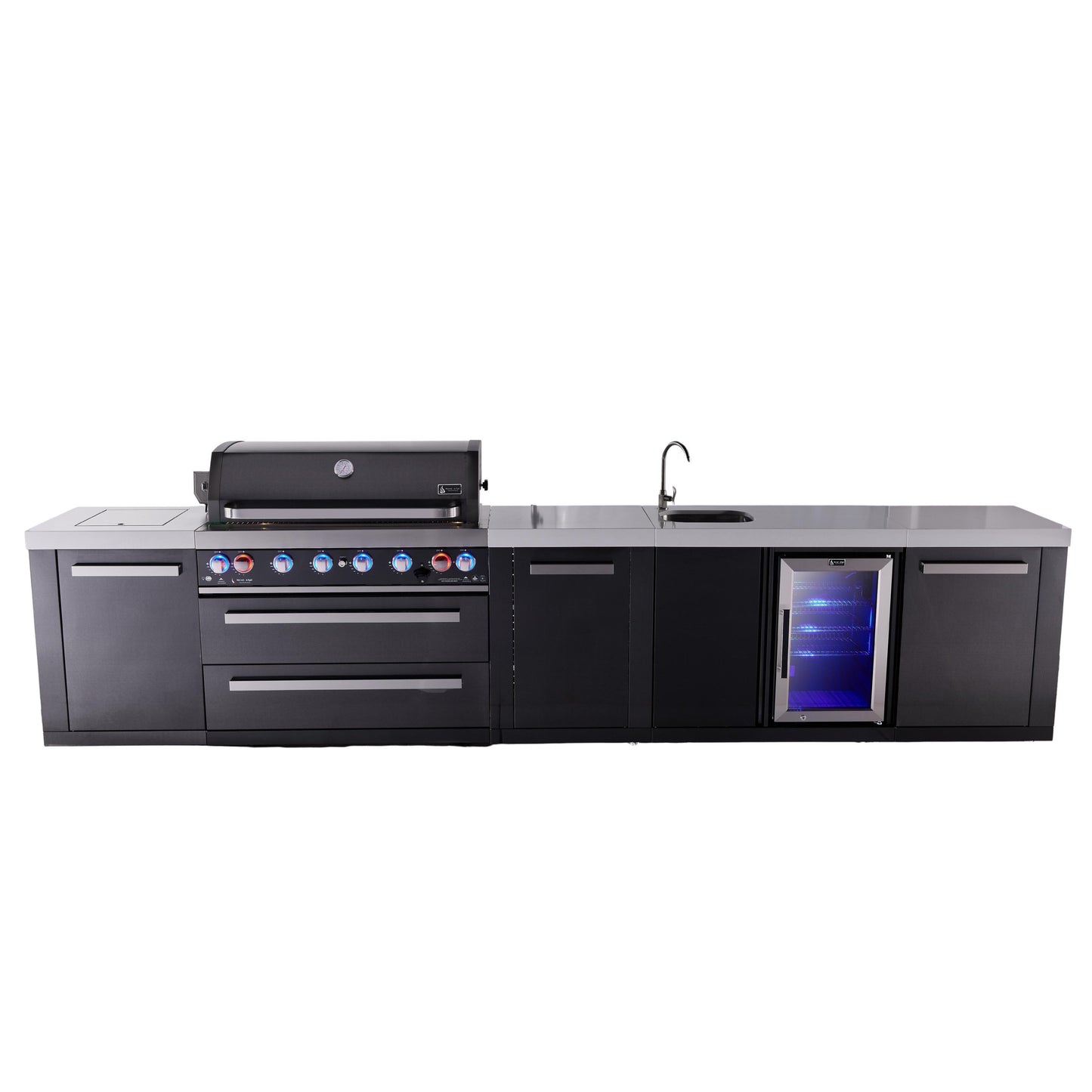 Mont Alpi 805 Black Stainless Steel BBQ Grill Island with Beverage Center & Extra Storage - MAi805-BSSBEVXL