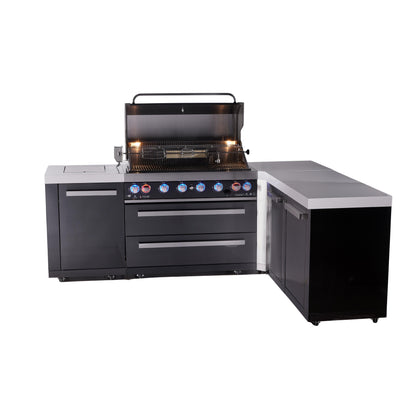 Mont Alpi 805 Black Stainless Steel BBQ Grill Island with L-Shape & Extra Storage - MAi805-BSS90XL