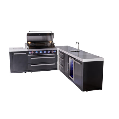 Mont Alpi 805 Black Stainless Steel BBQ Grill Island with L-Shape, Beverage Center & Extra Drawer Storage - MAi805-BSS90BEVDR (PREORDER - Est. Ship Date Dec 15)